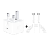 A2344 20W PD 3.0 Type-C / USB-C Folding Travel Charger + USB-C / Type-C to Type-C Fast Charging Data Cable Set, UK Plug, Length: 2m
